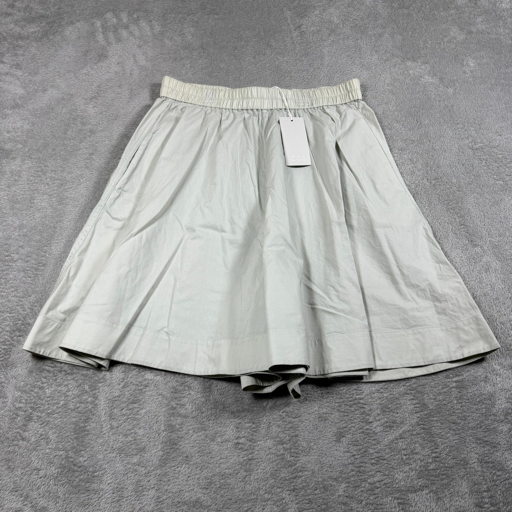 COS Skirt Womens XS Light Green Elastic Waist A Line Flare Cotton Poplin NWT